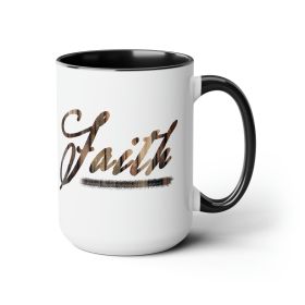 Accent Ceramic Coffee Mug 15oz - Faith Brown Wood Grain Print Christian Inspiration