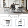 TOPMAX Farmhouse Wood Counter Height 5-Piece Dining Table Set with Drop Leaf, Kitchen Set with Wine Rack and Drawers for Small Places, Cherry+Gray