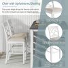 TOPMAX Counter Height 5-piece Solid Wood Dining Table Set, 59*35.4Inch Table with Wine Rack and 4 Upholstered Chairs, White