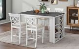 TOPMAX Counter Height 5-piece Solid Wood Dining Table Set, 59*35.4Inch Table with Wine Rack and 4 Upholstered Chairs, White