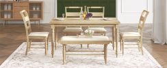 TOPMAX 6-peice Dining Set with Turned Legs, Kitchen Table Set with Upholstered Dining Chairs and Bench,Retro Style, Natural