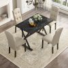 TOPMAX Solid Wood 5-Piece Dining Table Set with Faux Marble Tabletop and Upholstered Dining Chairs for 4, Faux Marble Black+Beige