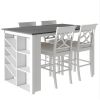 TOPMAX Counter Height 5-piece Solid Wood Dining Table Set, 59*35.4Inch Table with Wine Rack and 4 Upholstered Chairs, White