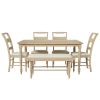 TOPMAX 6-peice Dining Set with Turned Legs, Kitchen Table Set with Upholstered Dining Chairs and Bench,Retro Style, Natural