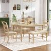 TOPMAX 6-peice Dining Set with Turned Legs, Kitchen Table Set with Upholstered Dining Chairs and Bench,Retro Style, Natural