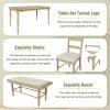 TOPMAX 6-peice Dining Set with Turned Legs, Kitchen Table Set with Upholstered Dining Chairs and Bench,Retro Style, Natural