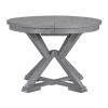 TREXM 5-Piece Retro Functional Dining Table Set Extendable Round Table and 4 Upholstered Chairs for Dining Room and Living Room (Grey)