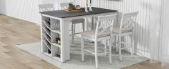 TOPMAX Counter Height 5-piece Solid Wood Dining Table Set, 59*35.4Inch Table with Wine Rack and 4 Upholstered Chairs, White