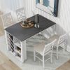 TOPMAX Counter Height 5-piece Solid Wood Dining Table Set, 59*35.4Inch Table with Wine Rack and 4 Upholstered Chairs, White