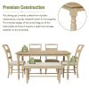 TOPMAX 6-peice Dining Set with Turned Legs, Kitchen Table Set with Upholstered Dining Chairs and Bench,Retro Style, Natural