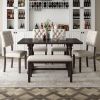 TREXM 6-Piece Dining Table and Chair Set with Special-shaped Legs and Foam-covered Seat Backs&Cushions for Dining Room (Espresso)