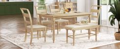TOPMAX 6-peice Dining Set with Turned Legs, Kitchen Table Set with Upholstered Dining Chairs and Bench,Retro Style, Natural