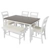 TOPMAX 6-peice Dining Set with Turned Legs, Kitchen Table Set with Upholstered Dining Chairs and Bench,Retro Style, White