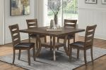 Transitional Dining Room Furniture 5pc Dining Set Table w Self-Storing Leaf and 4x Side Chairs Brown Finish Wooden Furniture