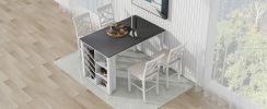 TOPMAX Counter Height 5-piece Solid Wood Dining Table Set, 59*35.4Inch Table with Wine Rack and 4 Upholstered Chairs, White