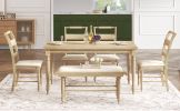 TOPMAX 6-peice Dining Set with Turned Legs, Kitchen Table Set with Upholstered Dining Chairs and Bench,Retro Style, Natural