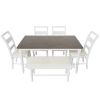TOPMAX 6-peice Dining Set with Turned Legs, Kitchen Table Set with Upholstered Dining Chairs and Bench,Retro Style, White