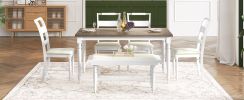 TOPMAX 6-peice Dining Set with Turned Legs, Kitchen Table Set with Upholstered Dining Chairs and Bench,Retro Style, White