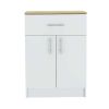 Monroe 2 Piece Kitchen Set, Milos Kitchen Island Table + Barbados Pantry Cabinet, White / Light Oak
