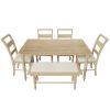 TOPMAX 6-peice Dining Set with Turned Legs, Kitchen Table Set with Upholstered Dining Chairs and Bench,Retro Style, Natural