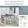 TOPMAX Counter Height 5-piece Solid Wood Dining Table Set, 59*35.4Inch Table with Wine Rack and 4 Upholstered Chairs, White