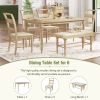 TOPMAX 6-peice Dining Set with Turned Legs, Kitchen Table Set with Upholstered Dining Chairs and Bench,Retro Style, Natural