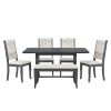 TREXM 6-Piece Retro Dining Set with Unique-designed Table Legs and Foam-covered Seat Backs&Cushions for Dining Room (Antique Grey)