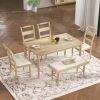 TOPMAX 6-peice Dining Set with Turned Legs, Kitchen Table Set with Upholstered Dining Chairs and Bench,Retro Style, Natural