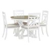 TREXM 5-Piece Retro Functional Dining Table Set Extendable Round Table and 4 Upholstered Chairs for Dining Room and Living Room (Brown+Antique White)