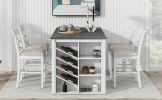 TOPMAX Counter Height 5-piece Solid Wood Dining Table Set, 59*35.4Inch Table with Wine Rack and 4 Upholstered Chairs, White