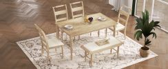 TOPMAX 6-peice Dining Set with Turned Legs, Kitchen Table Set with Upholstered Dining Chairs and Bench,Retro Style, Natural