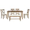 TREXM 6-Piece Kitchen Dining Table Set Wooden Rectangular Dining Table, 4 Fabric Chairs and Bench Family Furniture (Natural Cherry)