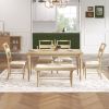 TOPMAX 6-peice Dining Set with Turned Legs, Kitchen Table Set with Upholstered Dining Chairs and Bench,Retro Style, Natural